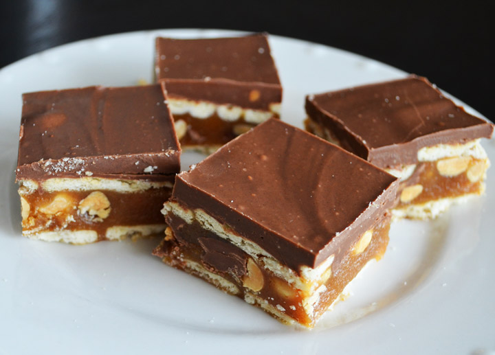 Salted Caramel, Chocolate and Peanut Cracker Stack Bars