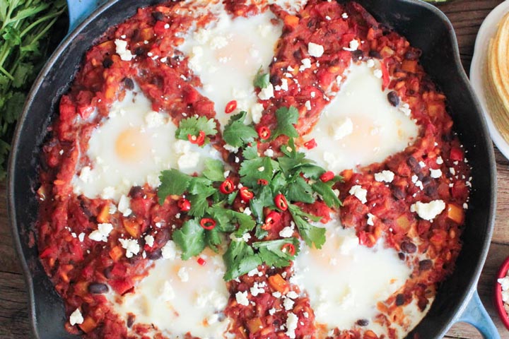 Fiesta Baked Eggs with Farro and Black Beans