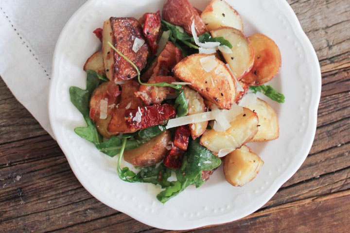 Roasted Potato Salad with Pancetta, Sun-Dried Tomatoes and Arugula